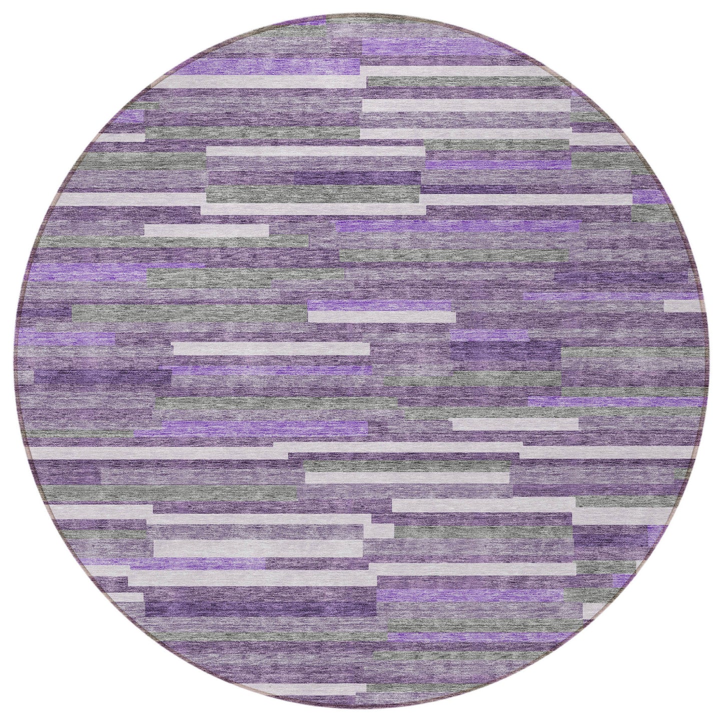 Tabselect Home Line 8' Purple And Gray Round Striped Washable Indoor Outdoor Area Rug