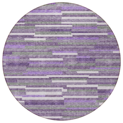 Tabselect Home Line 8' Purple And Gray Round Striped Washable Indoor Outdoor Area Rug