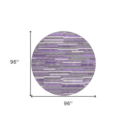 Tabselect Home Line 8' Purple And Gray Round Striped Washable Indoor Outdoor Area Rug