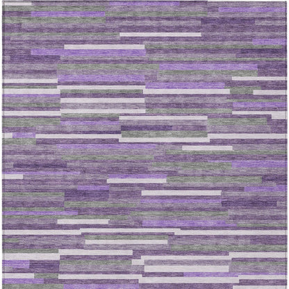 Tabselect Home Line 8' X 10' Purple And Gray Striped Washable Indoor Outdoor Area Rug