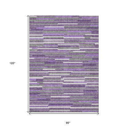 Tabselect Home Line 8' X 10' Purple And Gray Striped Washable Indoor Outdoor Area Rug