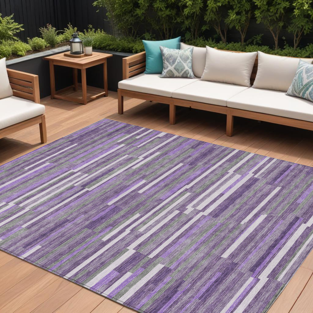 Tabselect Home Line 8' X 10' Purple And Gray Striped Washable Indoor Outdoor Area Rug