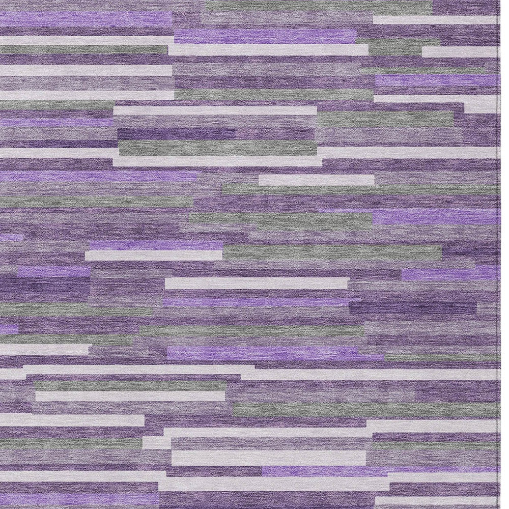 Tabselect Home Line 8' X 10' Purple And Gray Striped Washable Indoor Outdoor Area Rug