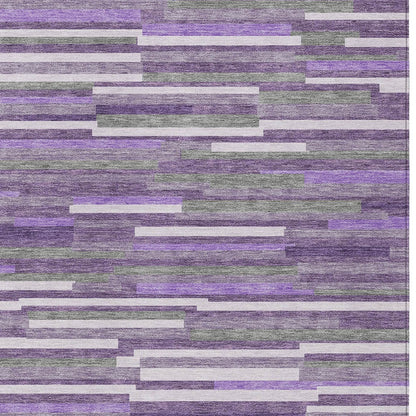 Tabselect Home Line 8' X 10' Purple And Gray Striped Washable Indoor Outdoor Area Rug