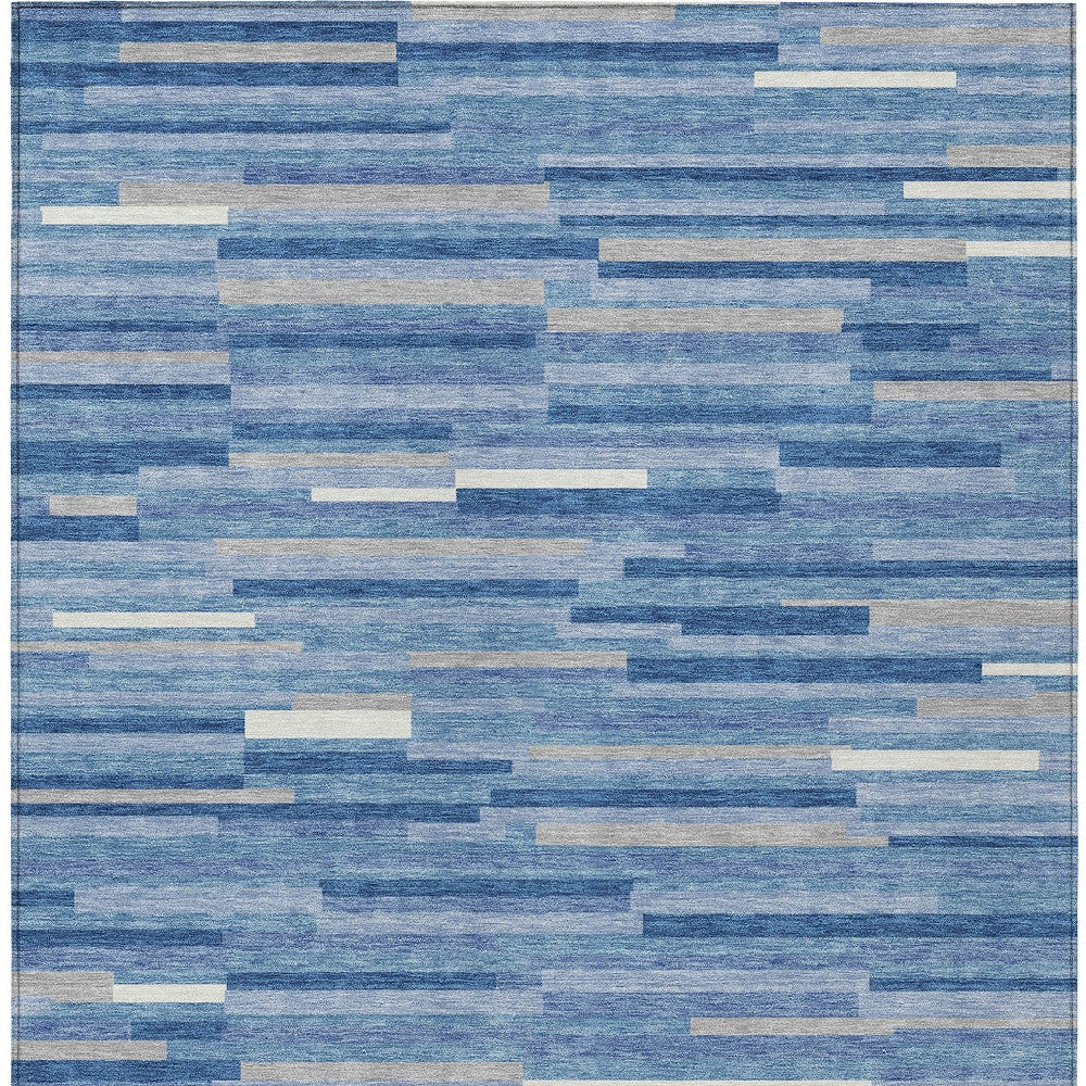 Tabselect Home Line 5' X 8' Sky Blue Gray And Ivory Striped Washable Indoor Outdoor Area Rug