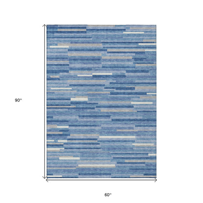 Tabselect Home Line 5' X 8' Sky Blue Gray And Ivory Striped Washable Indoor Outdoor Area Rug