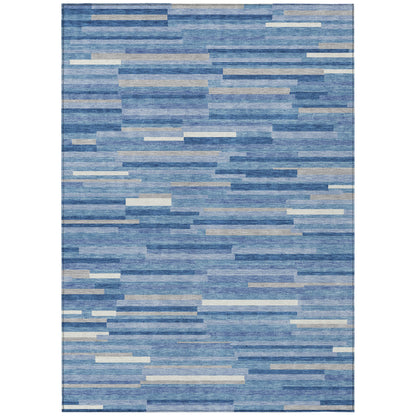 Tabselect Home Line 5' X 8' Sky Blue Gray And Ivory Striped Washable Indoor Outdoor Area Rug