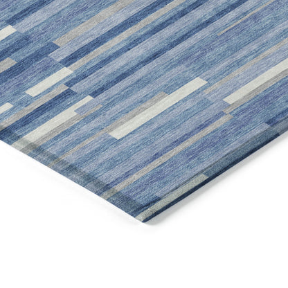 Tabselect Home Line 5' X 8' Sky Blue Gray And Ivory Striped Washable Indoor Outdoor Area Rug