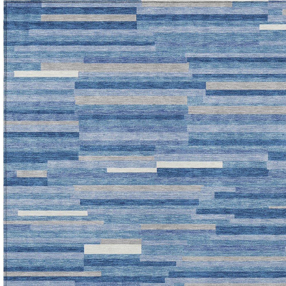 Tabselect Home Line 5' X 8' Sky Blue Gray And Ivory Striped Washable Indoor Outdoor Area Rug