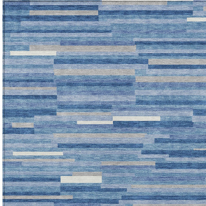 Tabselect Home Line 5' X 8' Sky Blue Gray And Ivory Striped Washable Indoor Outdoor Area Rug