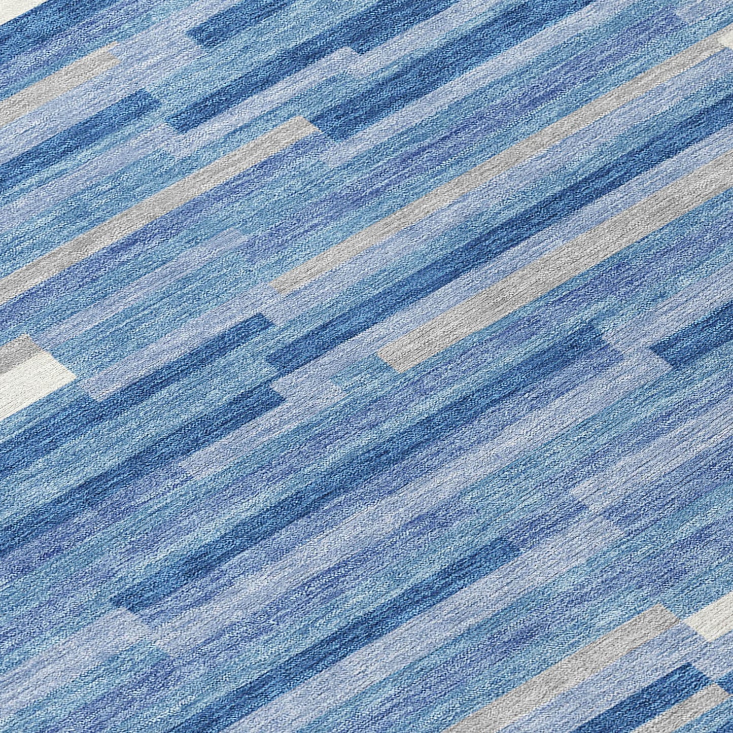 Tabselect Home Line 8' Sky Blue Gray And Ivory Round Striped Washable Indoor Outdoor Area Rug