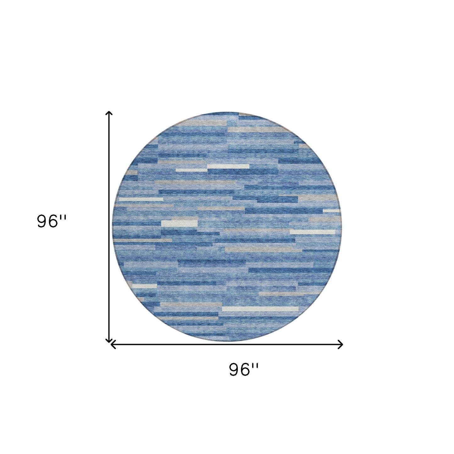 Tabselect Home Line 8' Sky Blue Gray And Ivory Round Striped Washable Indoor Outdoor Area Rug
