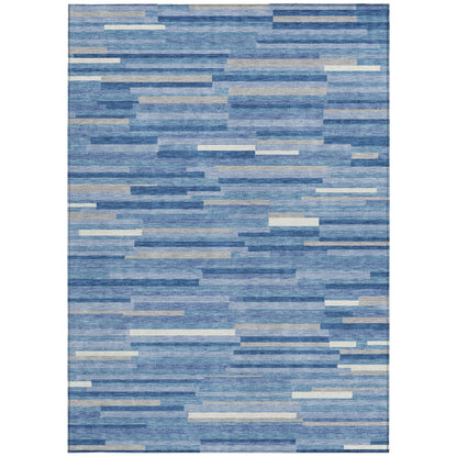 Tabselect Home Line 8' X 10' Sky Blue Gray And Ivory Striped Washable Indoor Outdoor Area Rug