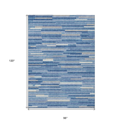 Tabselect Home Line 8' X 10' Sky Blue Gray And Ivory Striped Washable Indoor Outdoor Area Rug