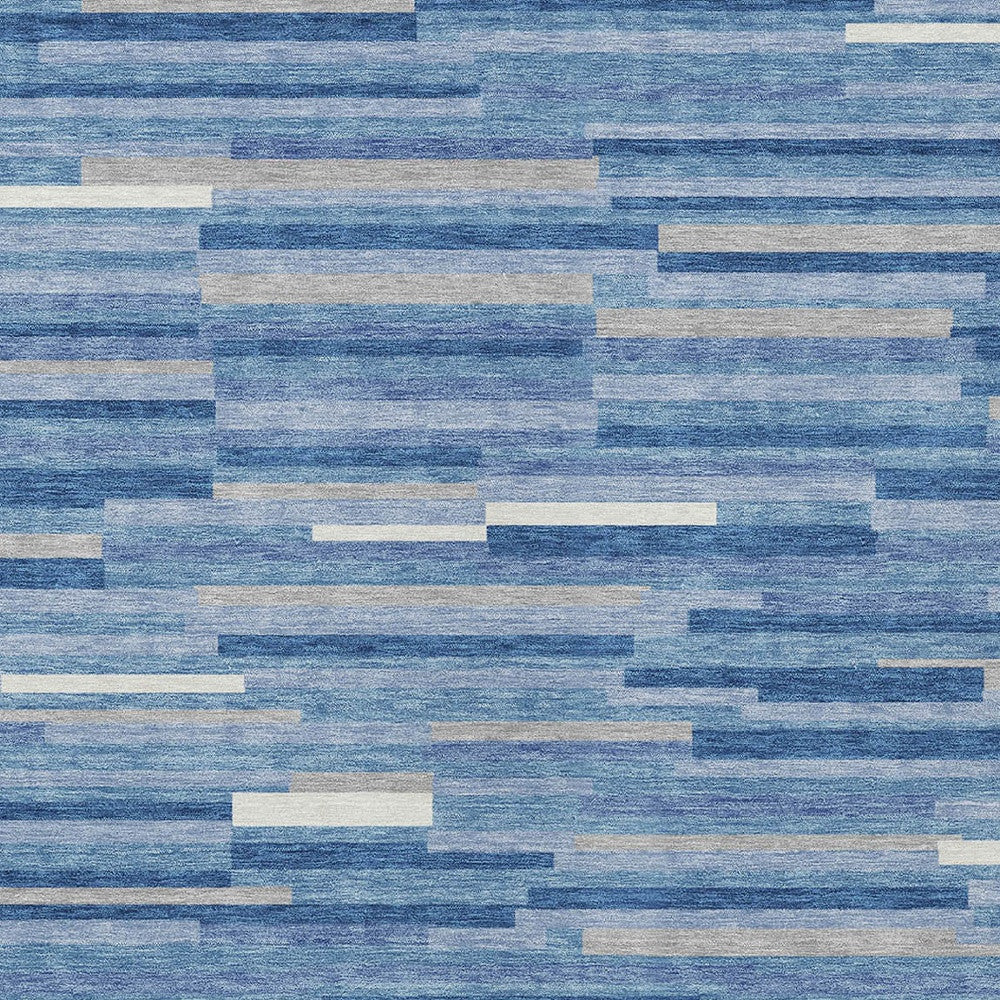 Tabselect Home Line 8' X 10' Sky Blue Gray And Ivory Striped Washable Indoor Outdoor Area Rug