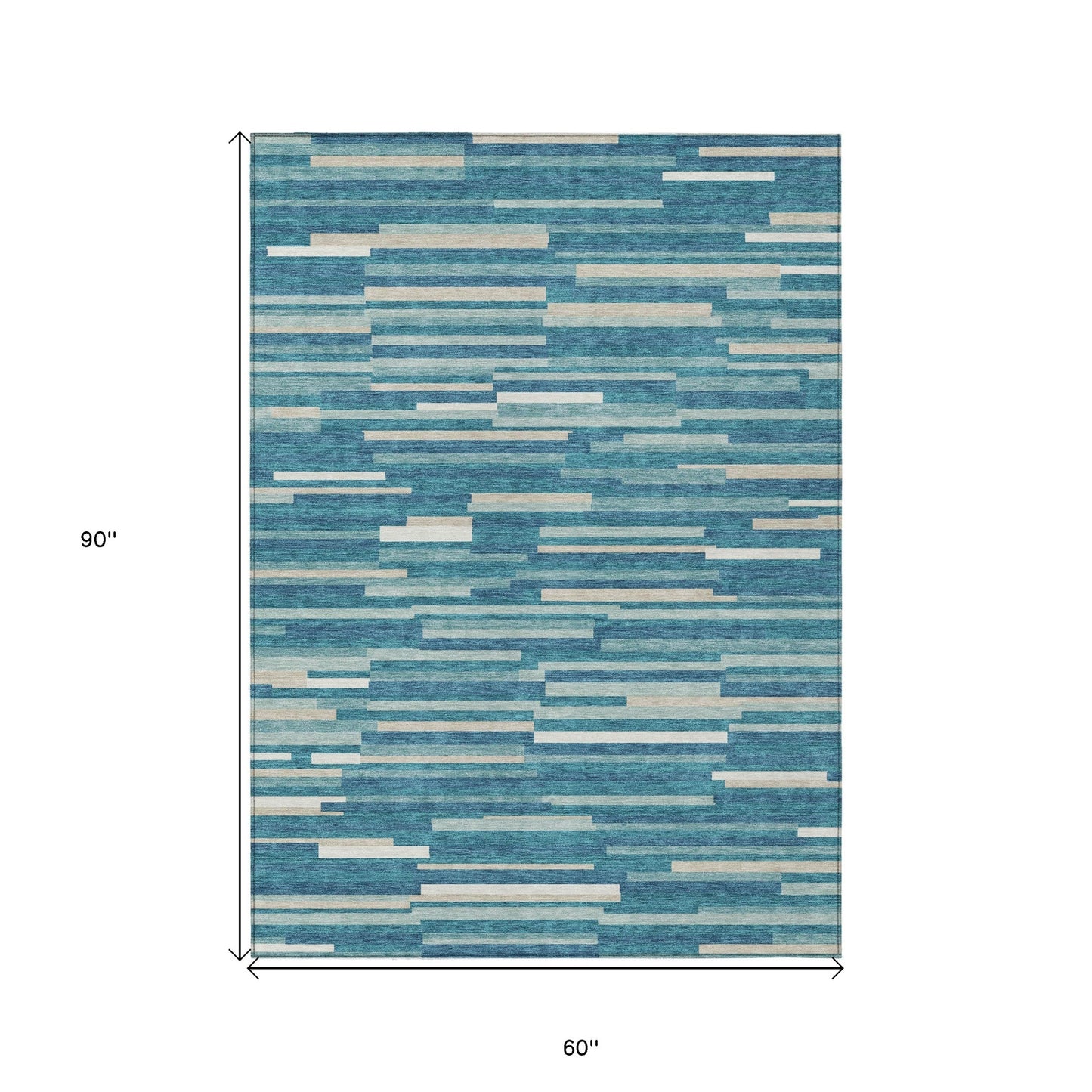 Tabselect Home Line 5' X 8' Teal Blue And Ivory Striped Washable Indoor Outdoor Area Rug