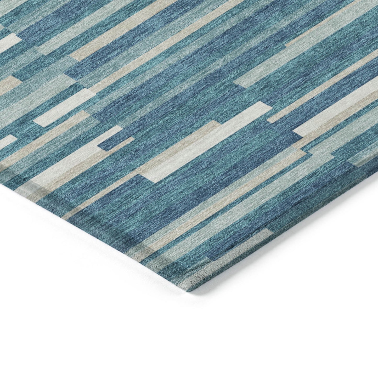 Tabselect Home Line 5' X 8' Teal Blue And Ivory Striped Washable Indoor Outdoor Area Rug