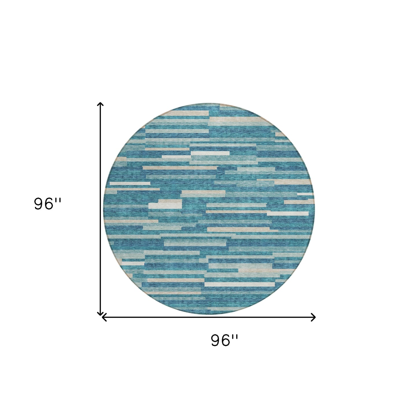 Tabselect Home Line 8' Teal Blue And Ivory Round Striped Washable Indoor Outdoor Area Rug