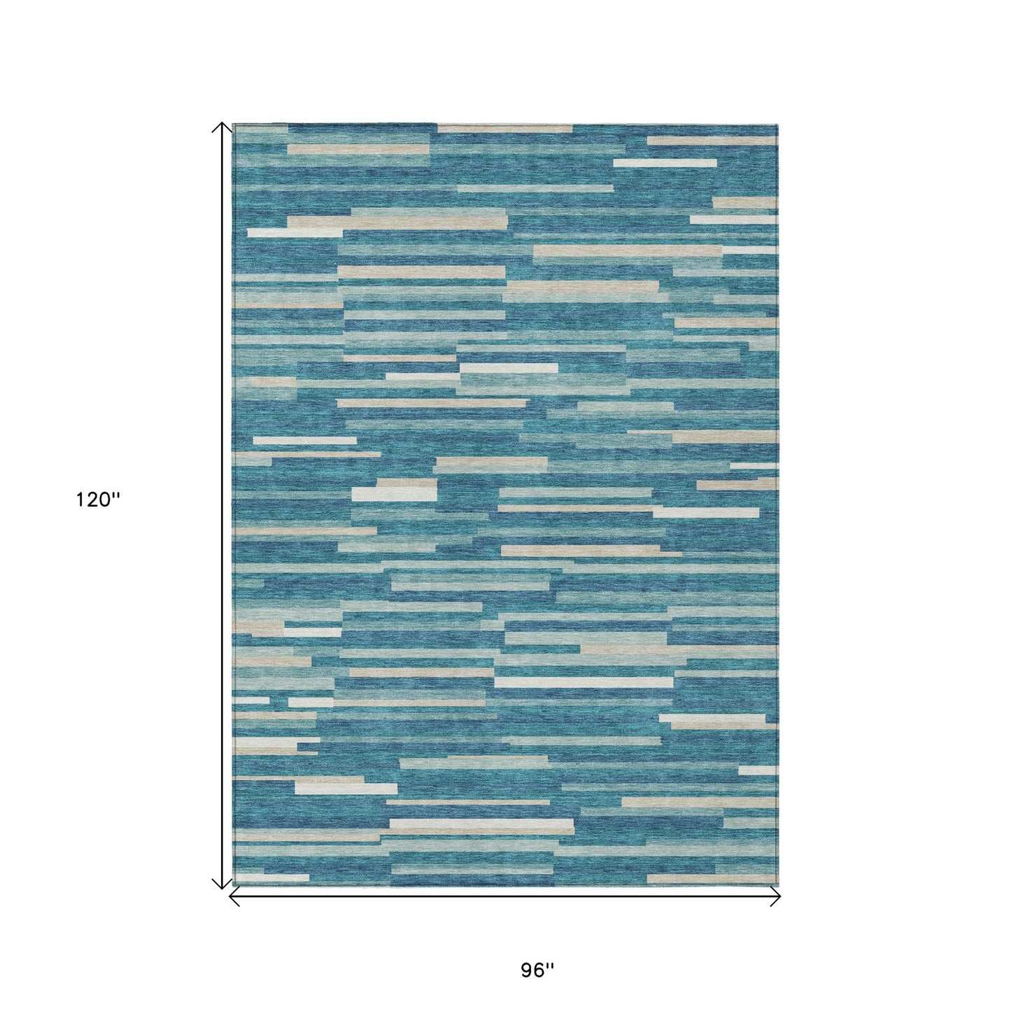 Tabselect Home Line 8' X 10' Teal Blue And Ivory Striped Washable Indoor Outdoor Area Rug