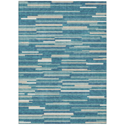 Tabselect Home Line 8' X 10' Teal Blue And Ivory Striped Washable Indoor Outdoor Area Rug