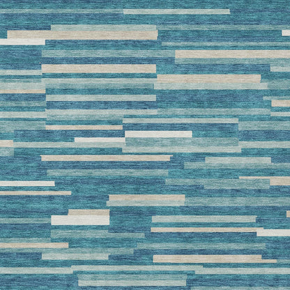 Tabselect Home Line 8' X 10' Teal Blue And Ivory Striped Washable Indoor Outdoor Area Rug