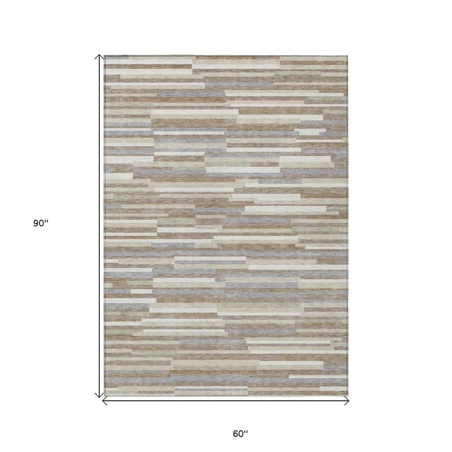 Tabselect Home Line 5' X 8' Taupe Gray And Ivory Striped Washable Indoor Outdoor Area Rug