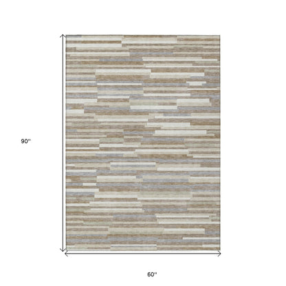 Tabselect Home Line 5' X 8' Taupe Gray And Ivory Striped Washable Indoor Outdoor Area Rug