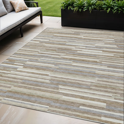 Tabselect Home Line 5' X 8' Taupe Gray And Ivory Striped Washable Indoor Outdoor Area Rug