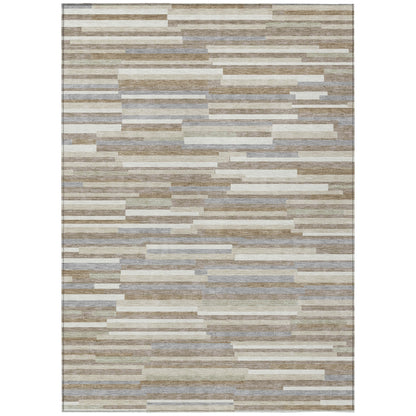 Tabselect Home Line 5' X 8' Taupe Gray And Ivory Striped Washable Indoor Outdoor Area Rug