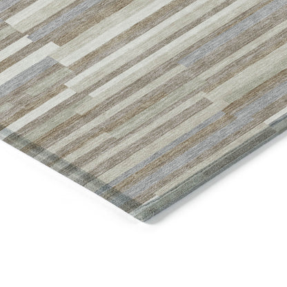 Tabselect Home Line 5' X 8' Taupe Gray And Ivory Striped Washable Indoor Outdoor Area Rug