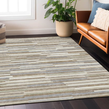 Tabselect Home Line 5' X 8' Taupe Gray And Ivory Striped Washable Indoor Outdoor Area Rug
