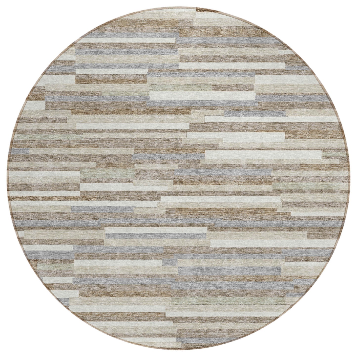 Tabselect Home Line 8' Taupe Gray And Ivory Round Striped Washable Indoor Outdoor Area Rug