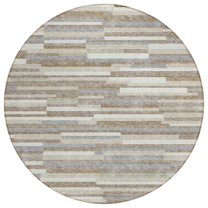 Tabselect Home Line 8' Taupe Gray And Ivory Round Striped Washable Indoor Outdoor Area Rug