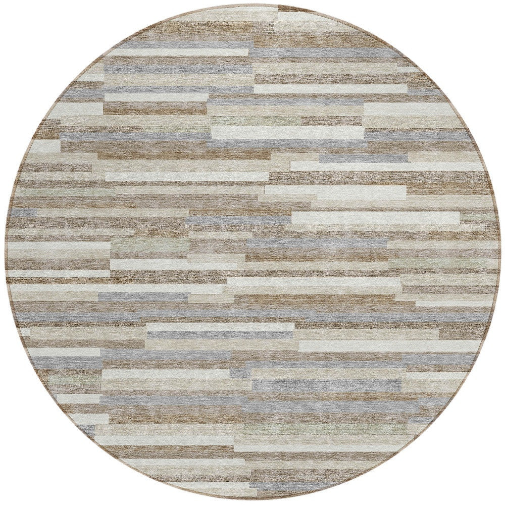 Tabselect Home Line 8' Taupe Gray And Ivory Round Striped Washable Indoor Outdoor Area Rug