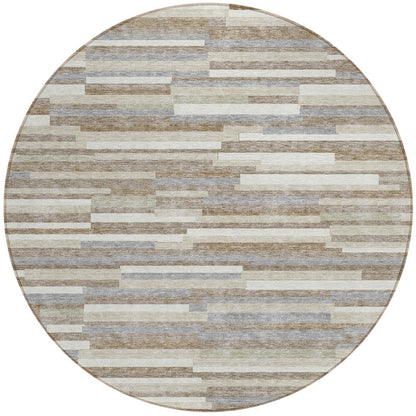 Tabselect Home Line 8' Taupe Gray And Ivory Round Striped Washable Indoor Outdoor Area Rug