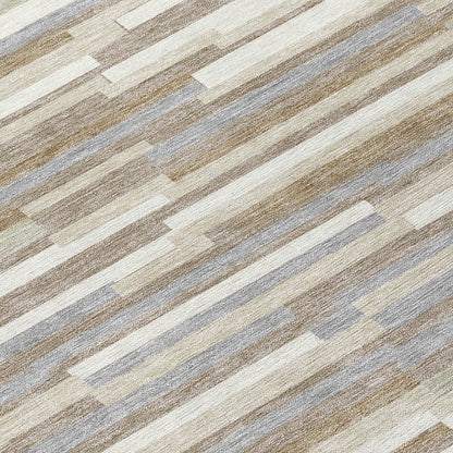 Tabselect Home Line 8' Taupe Gray And Ivory Round Striped Washable Indoor Outdoor Area Rug