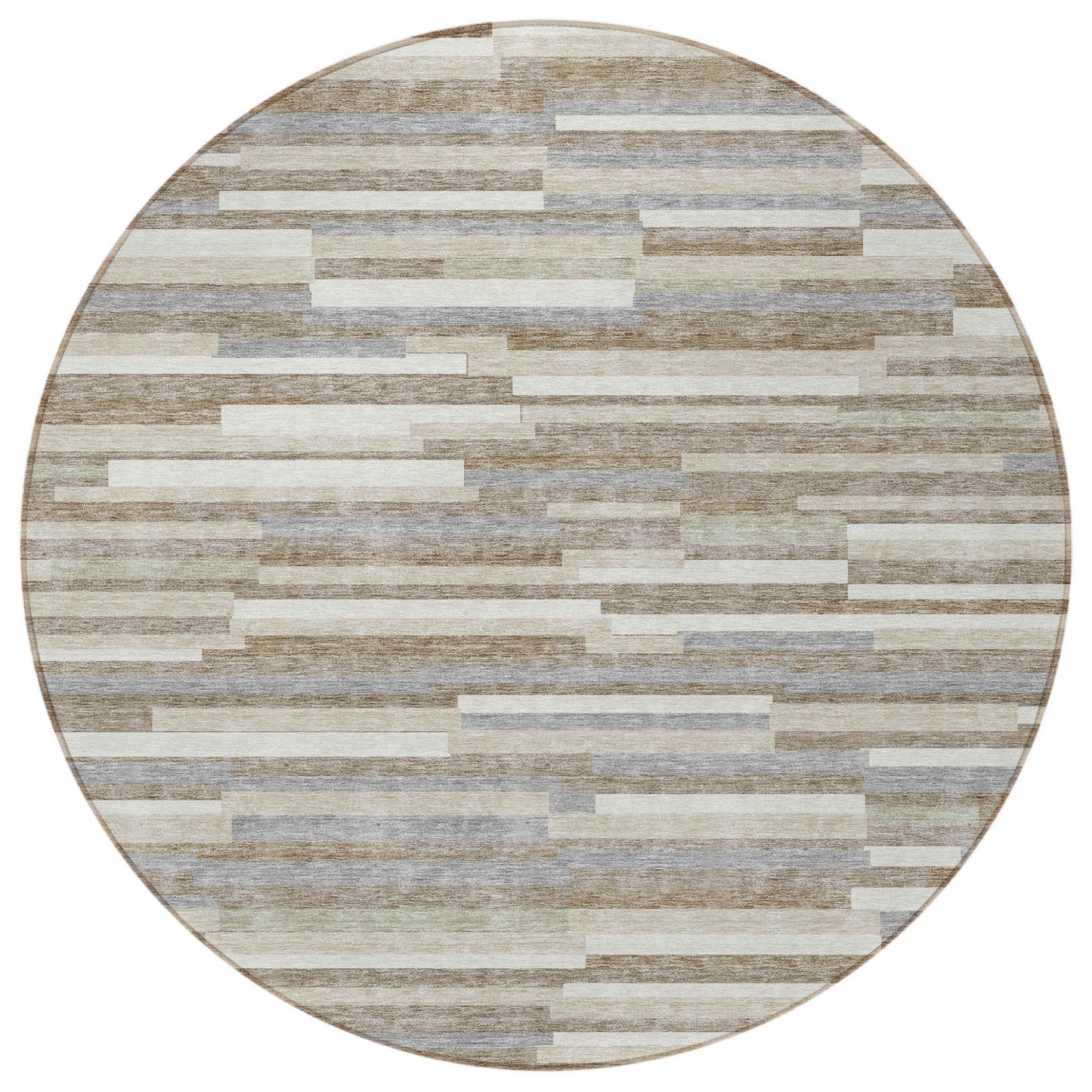 Tabselect Home Line 8' Taupe Gray And Ivory Round Striped Washable Indoor Outdoor Area Rug