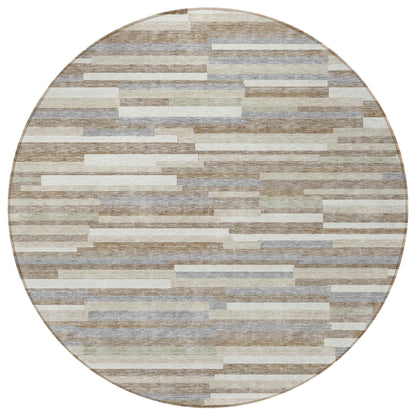 Tabselect Home Line 8' Taupe Gray And Ivory Round Striped Washable Indoor Outdoor Area Rug