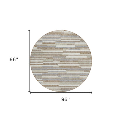 Tabselect Home Line 8' Taupe Gray And Ivory Round Striped Washable Indoor Outdoor Area Rug