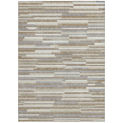 Tabselect Home Line 8' X 10' Taupe Gray And Ivory Striped Washable Indoor Outdoor Area Rug