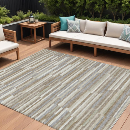 Tabselect Home Line 8' X 10' Taupe Gray And Ivory Striped Washable Indoor Outdoor Area Rug