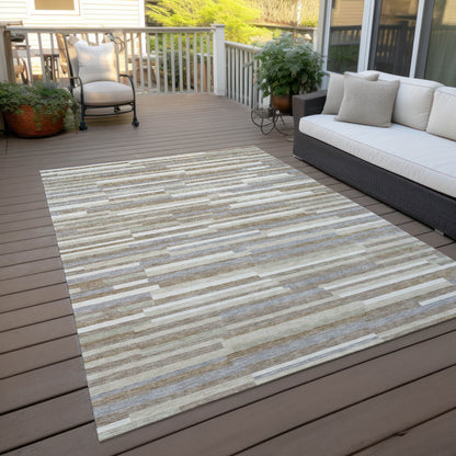 Tabselect Home Line 8' X 10' Taupe Gray And Ivory Striped Washable Indoor Outdoor Area Rug