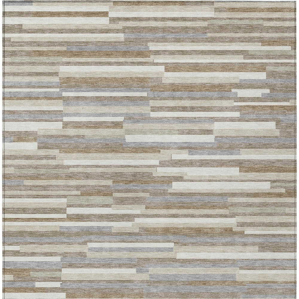 Tabselect Home Line 8' X 10' Taupe Gray And Ivory Striped Washable Indoor Outdoor Area Rug