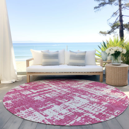 Tabselect Home Line 8' Blush And Ivory Round Abstract Washable Indoor Outdoor Area Rug