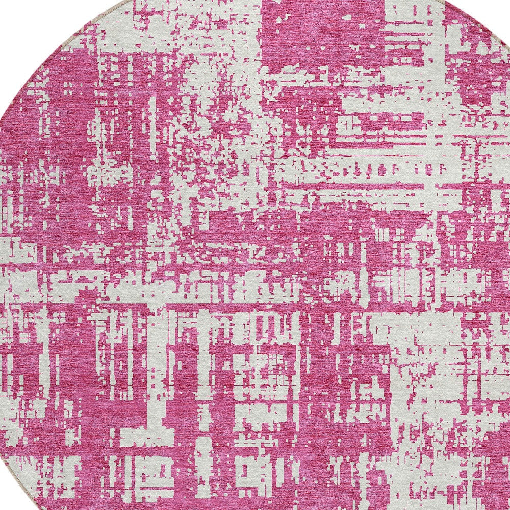 Tabselect Home Line 8' Blush And Ivory Round Abstract Washable Indoor Outdoor Area Rug