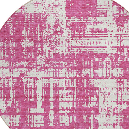 Tabselect Home Line 8' Blush And Ivory Round Abstract Washable Indoor Outdoor Area Rug