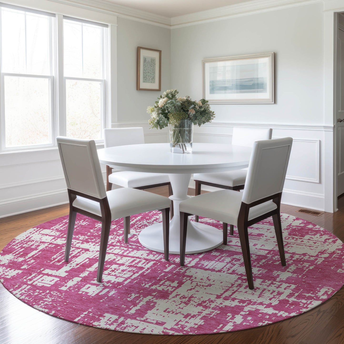 Tabselect Home Line 8' Blush And Ivory Round Abstract Washable Indoor Outdoor Area Rug