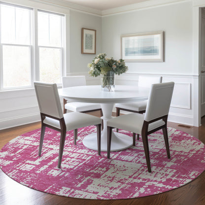 Tabselect Home Line 8' Blush And Ivory Round Abstract Washable Indoor Outdoor Area Rug