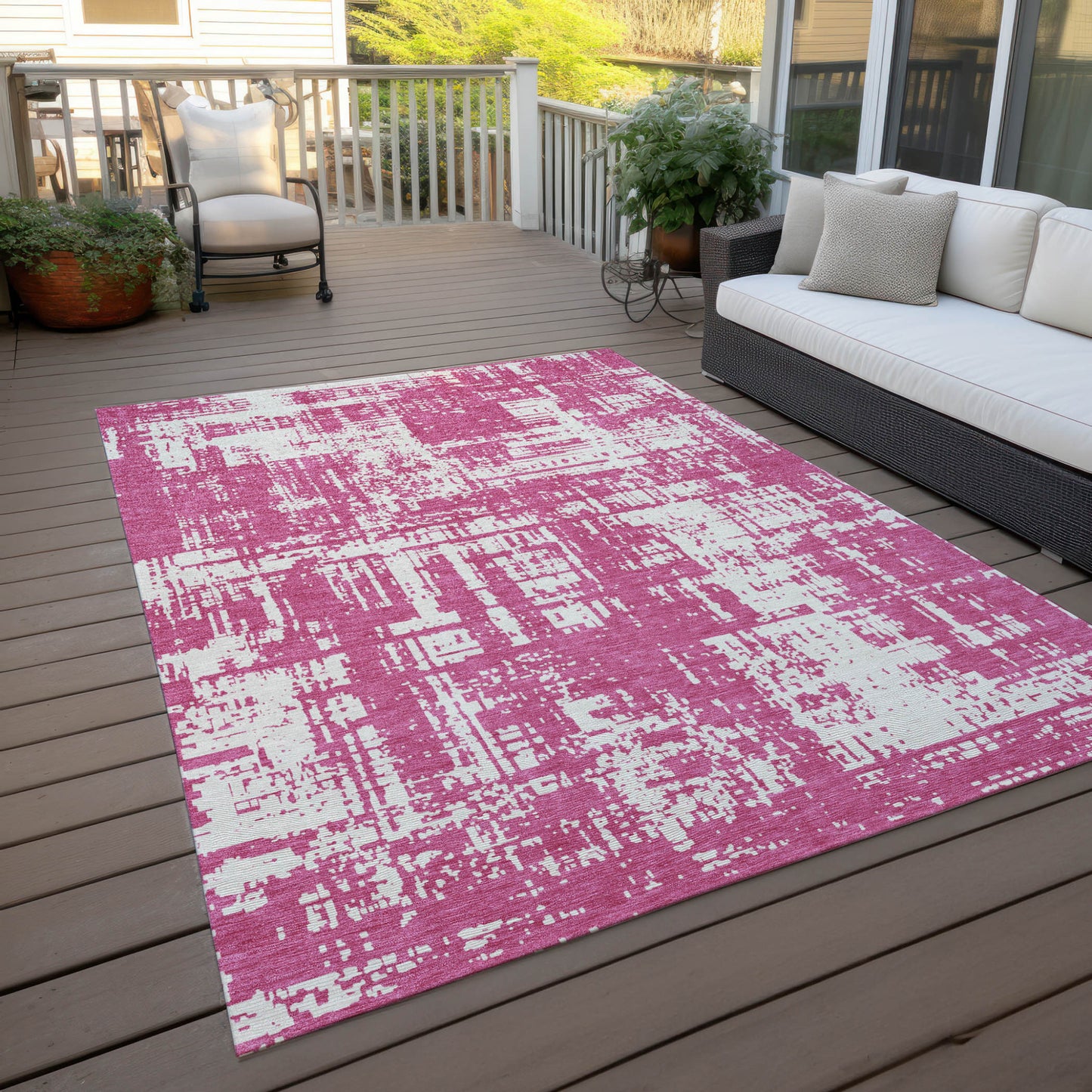 Tabselect Home Line 8' X 10' Blush And Ivory Abstract Washable Indoor Outdoor Area Rug