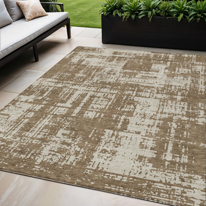 Tabselect Home Line 5' X 8' Brown And Beige Abstract Washable Indoor Outdoor Area Rug